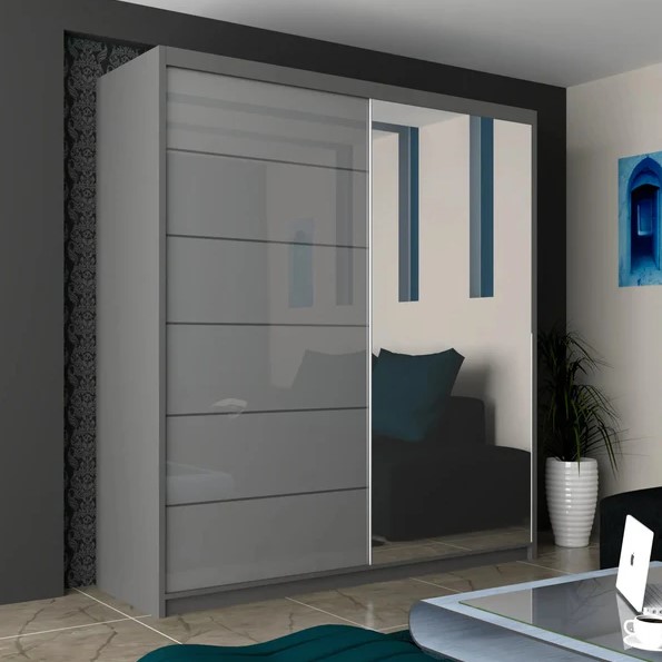 INFINITY High Gloss Sliding Doors WARDROBE in 3 Sizes & 3 Colours - Image 3